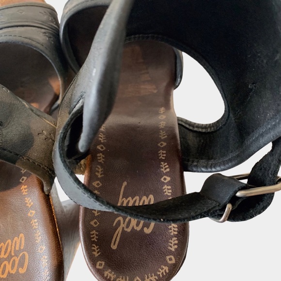 COOLWAY WOODEN PLATFORM HEELS SANDALS BLACK WITH FLORAL DESIGN SIZE 10 - Picture 5 of 16